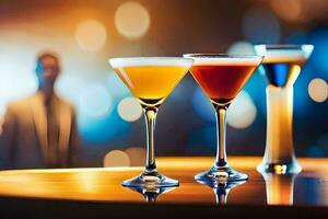 drie verschillend types van cocktails Aan een bar. ai-gegenereerd foto