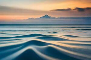de golven zijn in beweging in de oceaan Bij zonsondergang. ai-gegenereerd foto