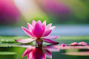 roze lotus bloem in de water met bladeren. ai-gegenereerd foto