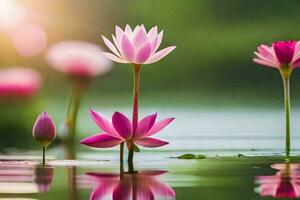 roze lotus bloemen in de water. ai-gegenereerd foto