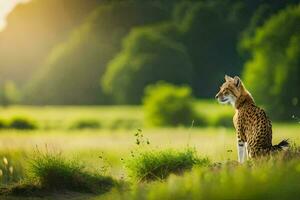 een wild kat zittend in de gras. ai-gegenereerd foto