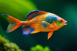 een kleurrijk vis zwemmen in een aquarium. ai-gegenereerd foto