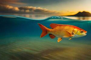 goudvis zwemmen in de oceaan, vis, onderwater, water, hd behang. ai-gegenereerd foto