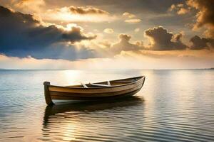 een boot Aan de water. ai-gegenereerd foto