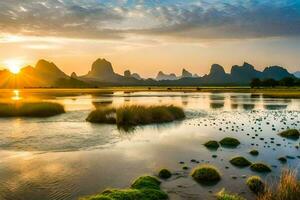 de zonsopkomst over- de li rivier. ai-gegenereerd foto