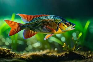 een vis met helder kleuren zwemmen in de water. ai-gegenereerd foto