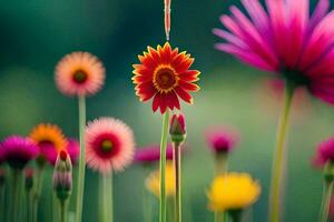 een bloem is getoond met een rood bloem in de centrum. ai-gegenereerd foto