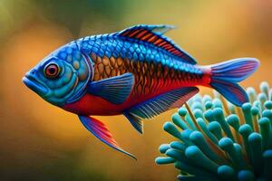 een kleurrijk vis is zwemmen in de oceaan. ai-gegenereerd foto
