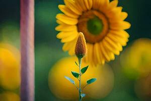 een zonnebloem is staand in voorkant van een groen achtergrond. ai-gegenereerd foto