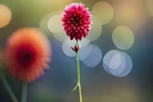 een single rood bloem is in voorkant van een wazig achtergrond. ai-gegenereerd foto