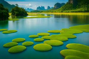 de groen water van de li rivier- in China. ai-gegenereerd foto