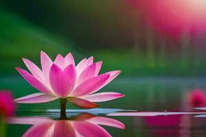 roze lotus bloem in water met helder zon. ai-gegenereerd foto