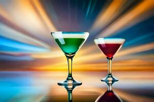 twee martini's zijn getoond tegen een achtergrond van licht. ai-gegenereerd foto