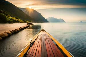 een boot Aan de water Bij zonsondergang. ai-gegenereerd foto