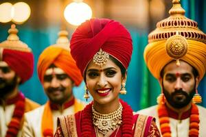 Indisch bruiloft in de stad. ai-gegenereerd foto