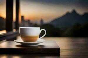 koffie kop Aan de tafel. ai-gegenereerd foto