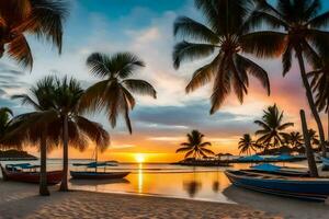 zonsondergang Aan de strand in puerto plata, puerto rico. ai-gegenereerd foto