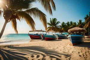 boten Aan de strand in puerto plata, dominicaans republiek. ai-gegenereerd foto