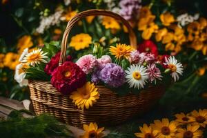 bloemen in een mand. ai-gegenereerd foto