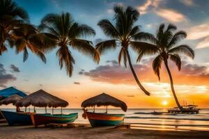 zonsondergang Aan de strand in puerto plata, dominicaans republiek. ai-gegenereerd foto