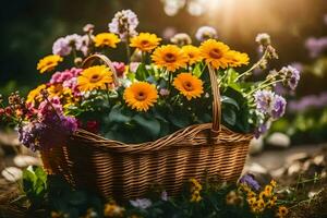 bloemen in een mand. ai-gegenereerd foto