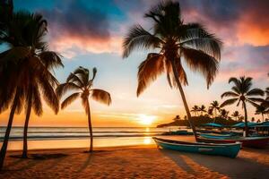 zonsondergang Aan de strand in puerto plata, costa rica. ai-gegenereerd foto