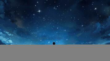 terug visie van weinig jongen op zoek Bij nacht lucht met maan en sterren achtergrond foto