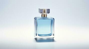 parfumflesje op blauwe achtergrond foto