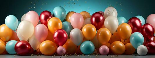 dynamisch viering humeur ballon, geschenken, en geschenk doos mockup naar trekken dynamiek generatief ai foto