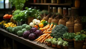 versheid en verscheidenheid van biologisch groenten in een groot supermarkt gegenereerd door ai foto