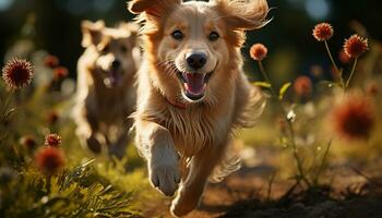 een schattig puppy spelen in de gras, genieten van de zomer gegenereerd door ai foto