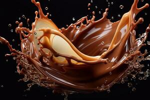 Choco elegantie generatief ai's detailopname beeld van chocola plons met water druppels foto