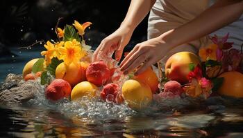 versheid en natuur weerspiegeld in levendig, biologisch, citrus fruit viering gegenereerd door ai foto