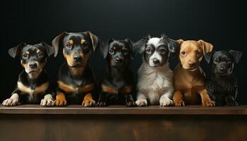 schattig puppy zitten, klein rasecht hond, op zoek Bij camera, vriendschap gegenereerd door ai foto