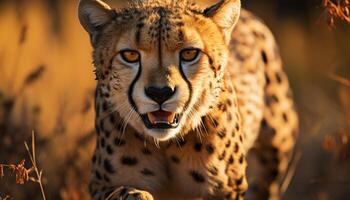 majestueus Jachtluipaard, wild schoonheid, staren, snelheid, Afrika, natuur kalmte gegenereerd door ai foto