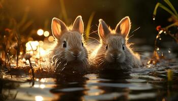 schattig konijn in natuur, klein en pluizig, vieren lente gegenereerd door ai foto