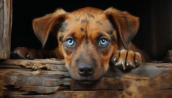 schattig puppy zitten, op zoek Bij camera, speels en aanbiddelijk gegenereerd door ai foto