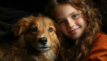 een schattig pup, een glimlachen kind, zuiver vriendschap en vreugde gegenereerd door ai foto