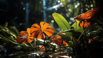 levendig groen bladeren, kleurrijk bloemen, natuur schoonheid in dichtbij omhoog gegenereerd door ai foto