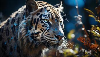 majestueus Bengalen tijger, wilde kat, staren, schoonheid in natuur, gestreept vacht gegenereerd door ai foto