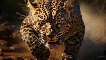 majestueus groot kat wandelen in de wildernis, op zoek Bij camera gegenereerd door ai foto