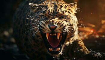 majestueus tijger, woest en wild, staren met woedend geel ogen gegenereerd door ai foto