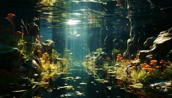 levendig onderwater- landschap vitrines multi gekleurde vis in een tropisch rif gegenereerd door ai foto