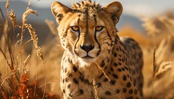 majestueus Jachtluipaard in de wild, Afrika schoonheid gevangen genomen in natuur gegenereerd door ai foto