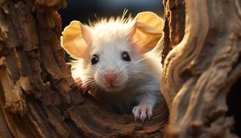 schattig klein zoogdier, pluizig vacht, dichtbij omhoog van jong dier buitenshuis gegenereerd door ai foto