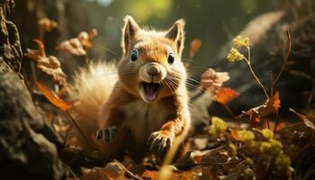 pluizig zoogdier zittend Aan tak, genieten van herfst schoonheid in natuur gegenereerd door ai foto