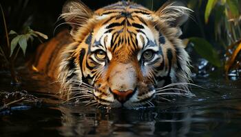 majestueus tijger staart, reflecterend schoonheid in natuur bedreigd dieren in het wild reserveren gegenereerd door ai foto