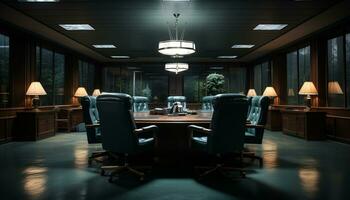 luxe kantoor stoel verlicht modern gebouw voorzien zijn van met elegant decor gegenereerd door ai foto