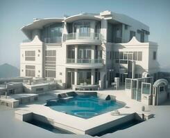 luxueus huis met overladen zwemmen zwembad, ai gegenereerd foto