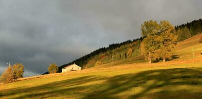 landschap door herfst zonsondergang foto